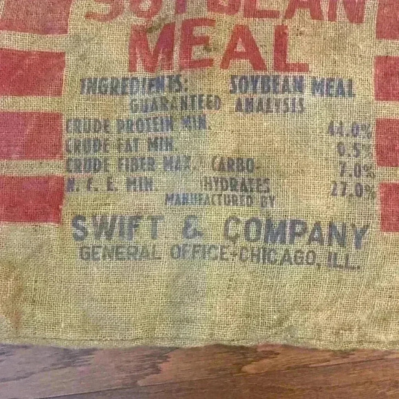 ANTIQUE SWIFT'S SOYBEAN MEAL CHICAGO IL 100 LBS LARGE BURLAP FEED SACK FARMHOUSE - Picture 5 of 9